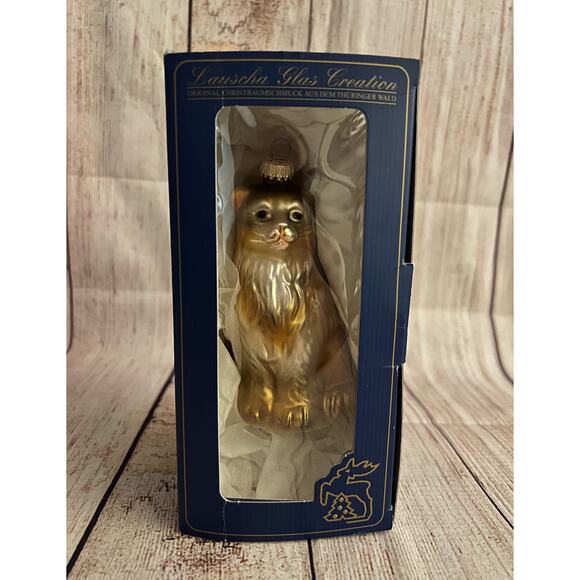 KREBS LAUSCHA CAT BLOWN GLASS CHRISTMAS TREE ORNAMENT GERMANY NEW IN BOX - Picture 3 of 9